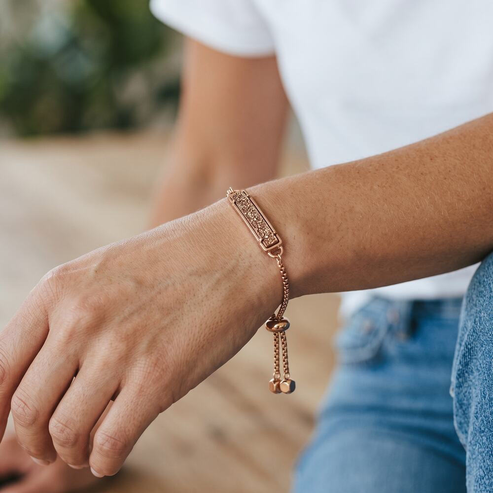 Kendra Scott Rose Gold Tone Adjustable Bar Bracelet Slider Clasp Pouch